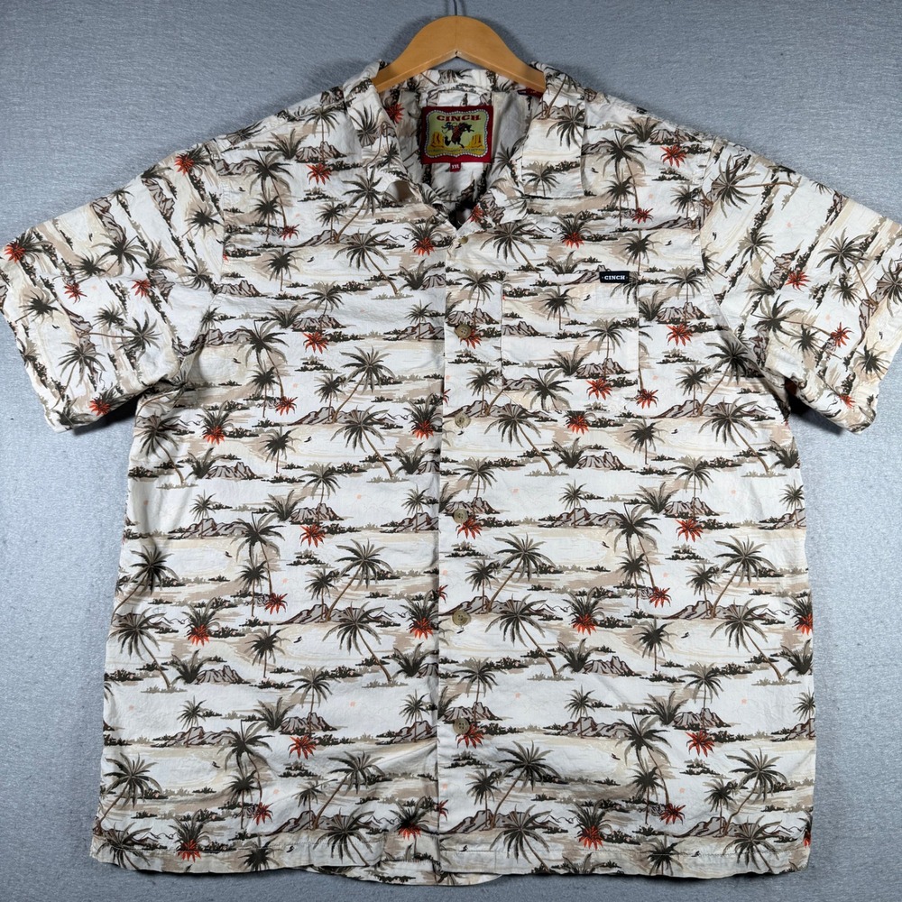 Cinch Classic Cowboy Collection Mens XXL Tropical Palm Tree Cotton Button Shirt